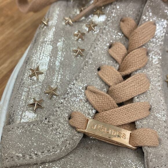 J-slides women’s size 8.5 tan gold lace up with stars and glitter detail shoes - Picture 2 of 6